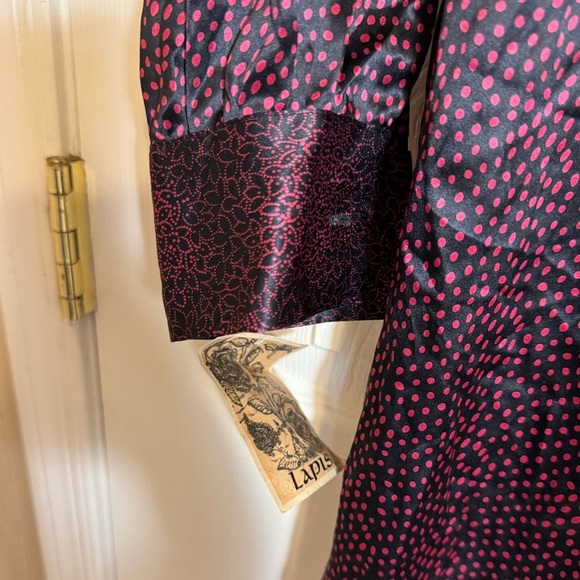 Shirt Dress Large Lapis Pink Polka Dot Black Long Vintage Apparel NWT - Picture 7 of 12